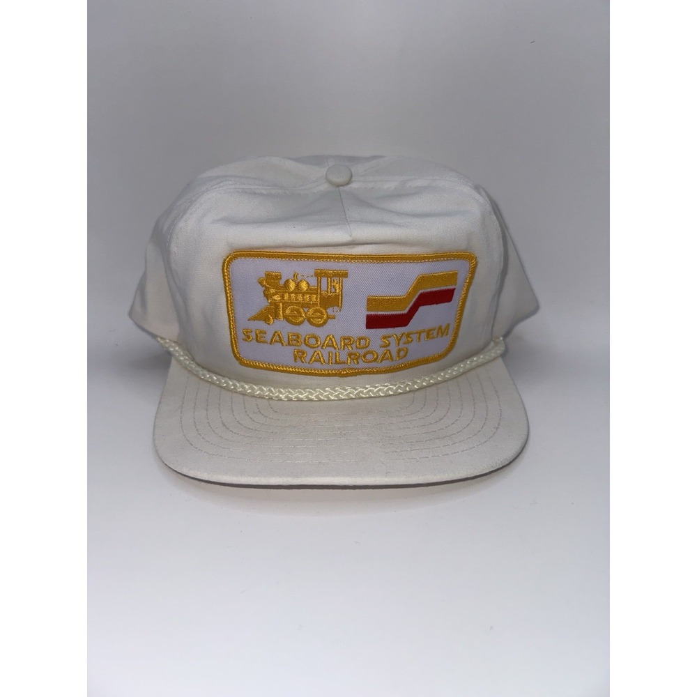 Vintage Seaboard System Railroad Hat Nissin Cap White Train Patch Snapback